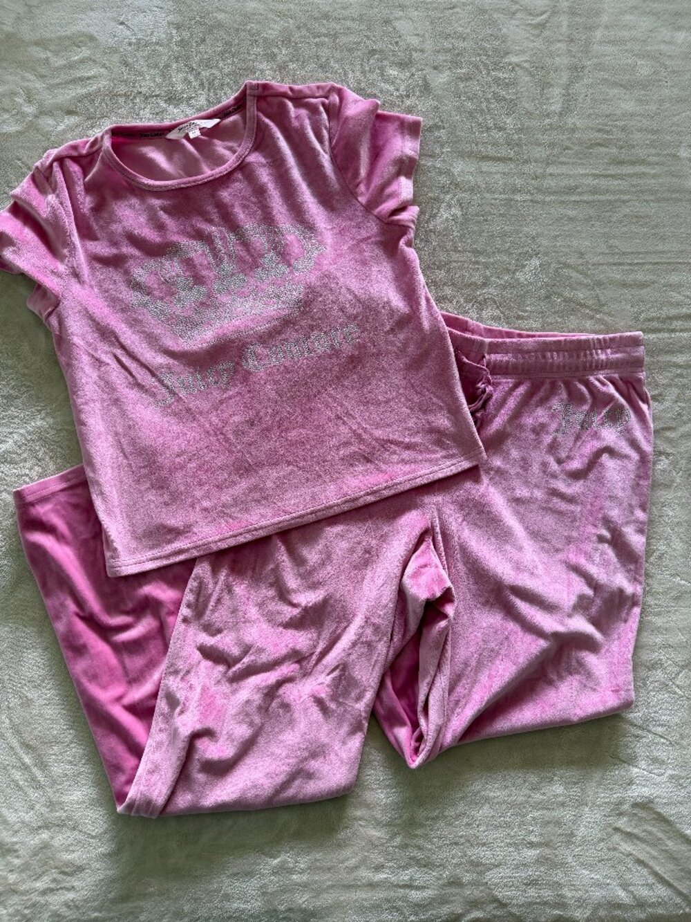 Juicy Couture Pink Velour Pajama Set XL Rhinestone Crown Y2K Lounge Set
